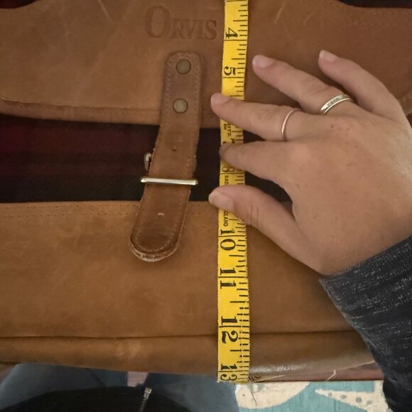 Vintage ORVIS Red Plaid Wool & Brown Leather Men's Crossbody Messenger Bag - Picture 12 of 12